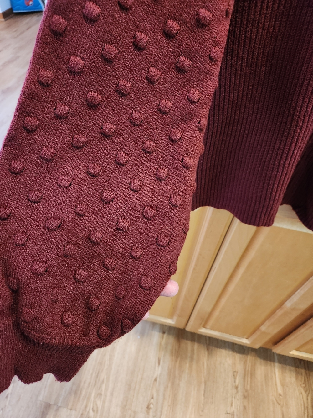 CeCe Maroon Crewneck Sweater with Textured Bobble Sleeves - Picture 6 of 6